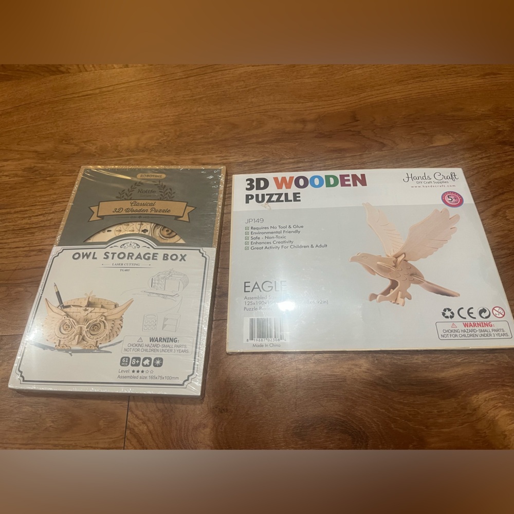 3/$15 New - Lot 2 - Wood Wood 3D Wooden Puzzle Set - Natural